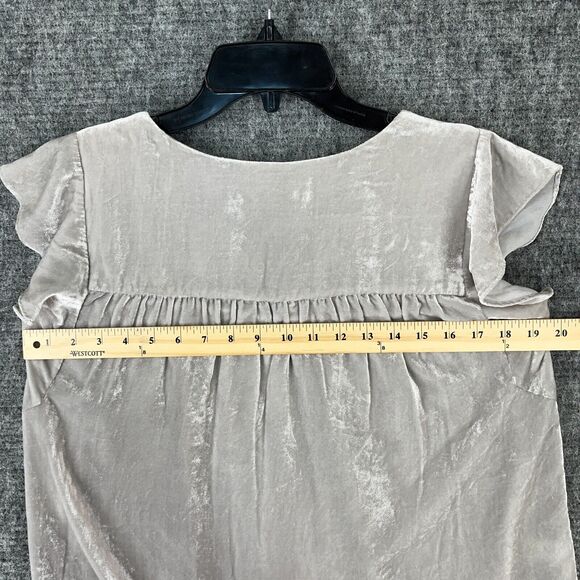 LOFT Shirt Womens S Gray Metallic Blouse Top Velvet Flutter Sleeve Chic Formal - Picture 6 of 8
